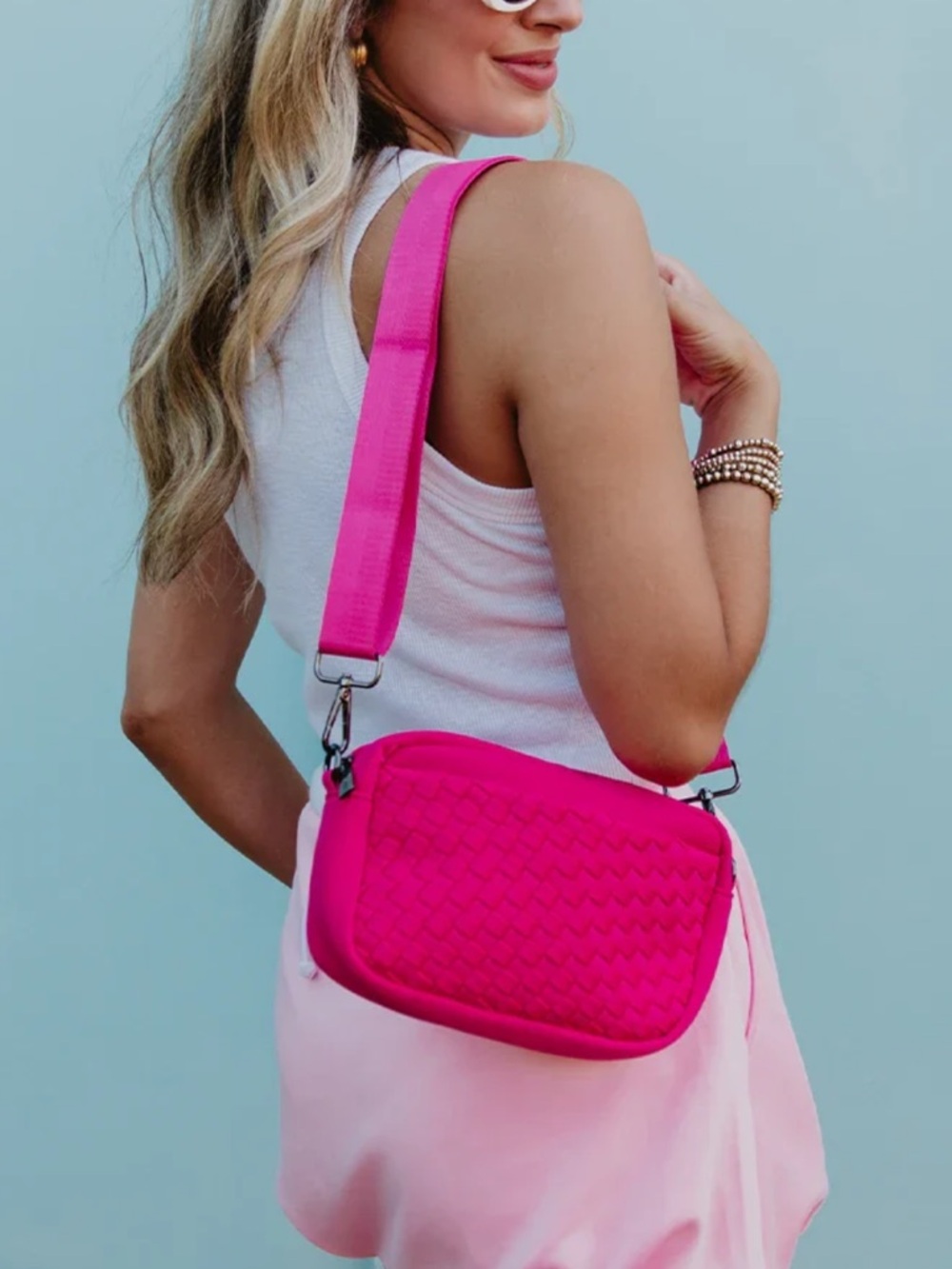 Hot Pink Woven Crossbody Bag - Women